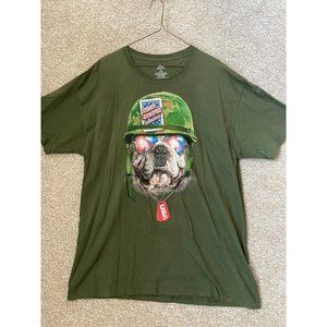 USMC Patriotic Bulldog T-Shirt Olive Green Military Style America Fireworks XL